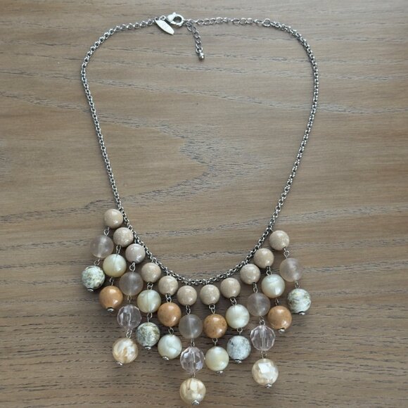 Multi-Strand Beaded Cluster Necklace Earthy Tones Champagne Cream Adjustable NY - Picture 1 of 13